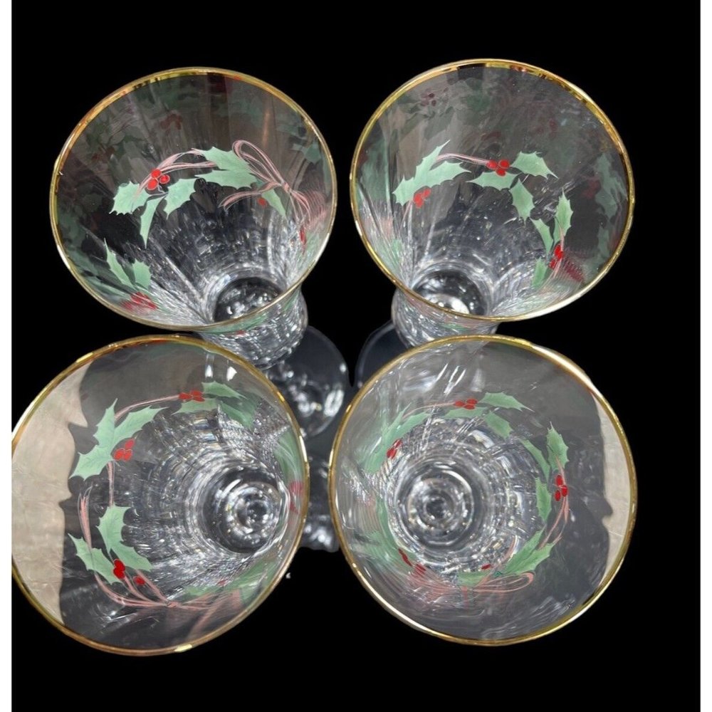 Christmas Champagne Flutes Chrystal Clear w Poinsettia Glass 9.5' Tall. Set of 4 - Picture 5 of 8